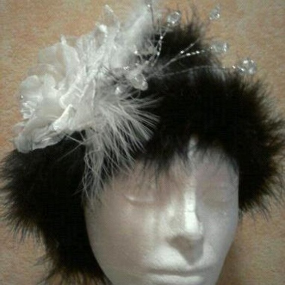 Black & White Marabou Feather Wedding Headpiece main image 6